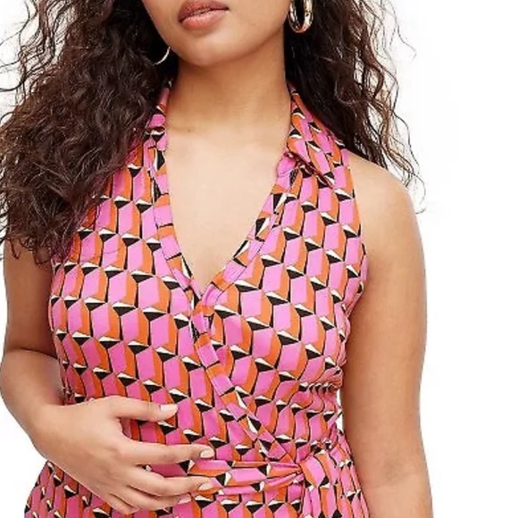 DVF Women's Collared Sleeveless Pink Modern Geo Jumpsuit - Picture 2 of 6